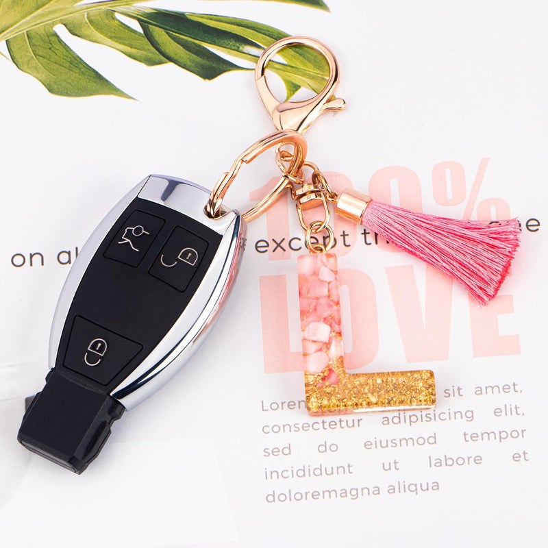 Suweibuke Cute Pink Key Chains for Women Girls, Initial Letter Keychains with Tassel, Charms for Key Purse Handbags Backpacks - Image 3